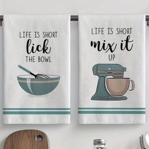 Decorative Kitchen Towels Set - White with Teal Accents